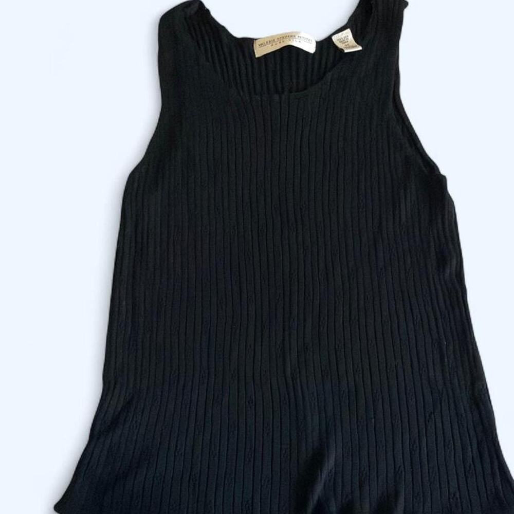 Valerie Stevens Black Ribbed Silk Tank Top PM Petite Quiet Luxury